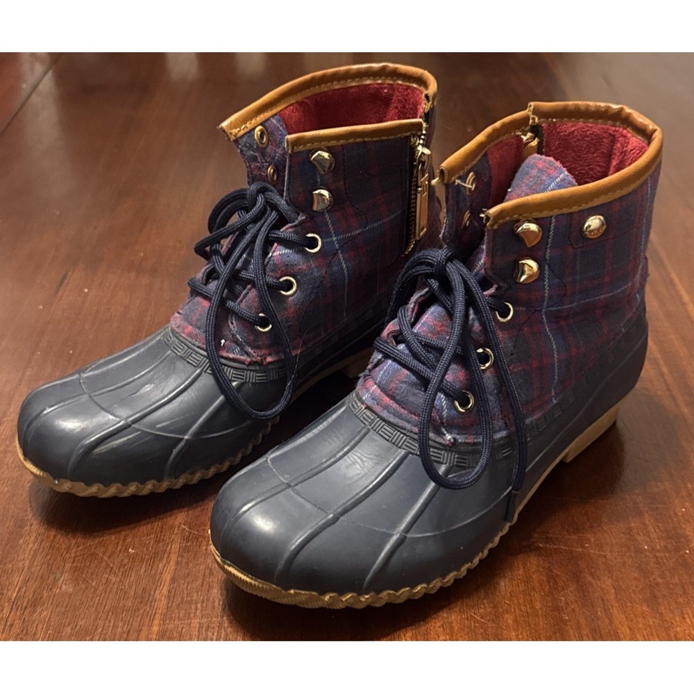 Tommy Hilfiger Womens Plaid‎ Duck Boots Faux Fur Lined Size 7 Winter Rain Snow